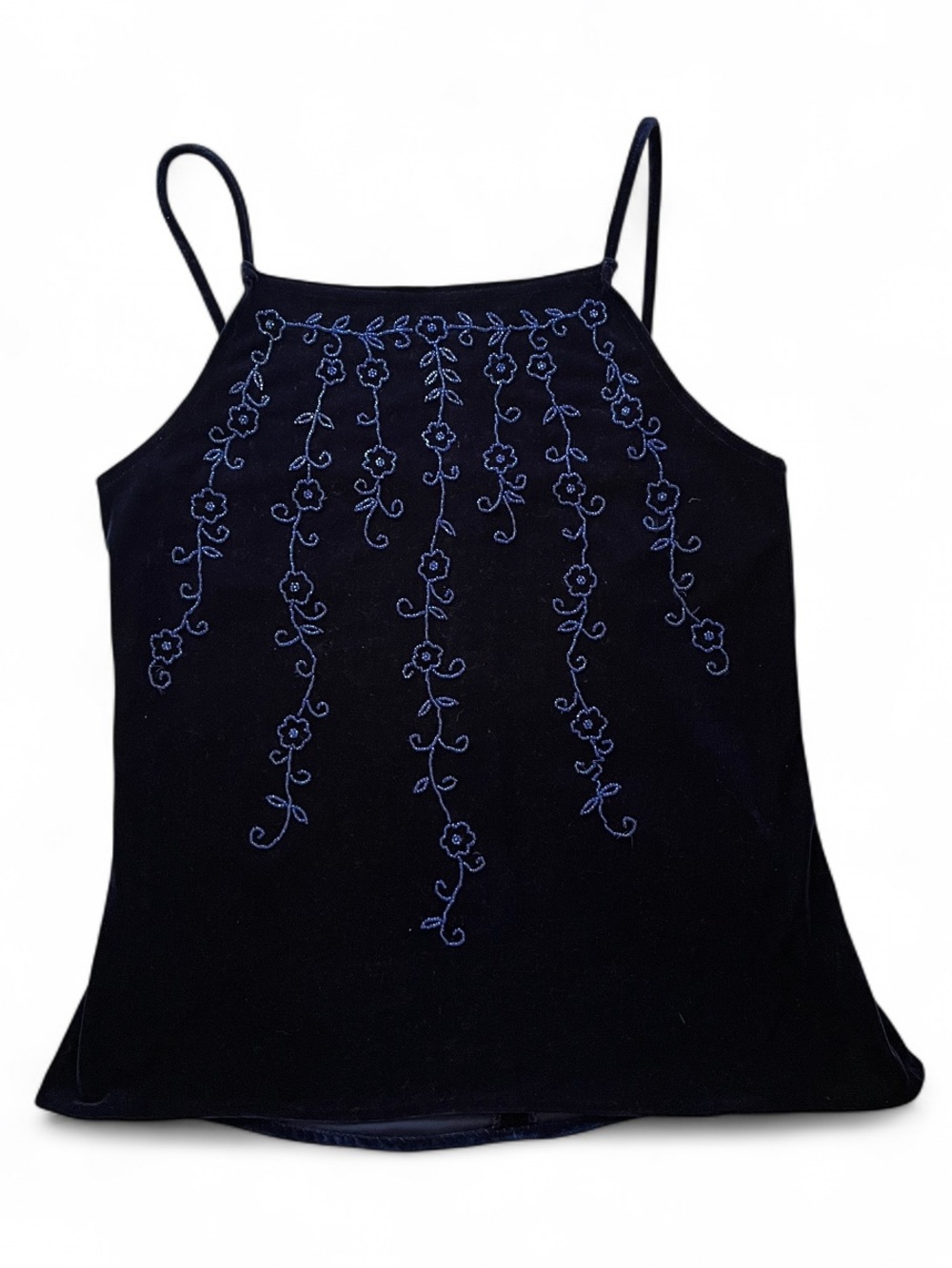 Vintage Scene Y2K velvet size large beaded Floral Cami Tank Top - Blue